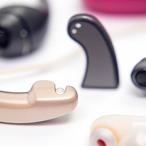 Different types of earbuds and hearing aids displayed together.
