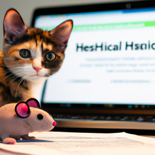 This curious kitten shows interest in understanding pet health insurance deductibles by exploring online resources.