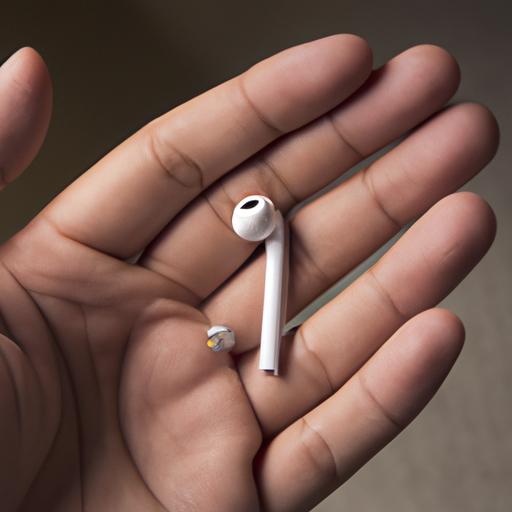 A person showcasing a newly purchased replacement Apple earbud.