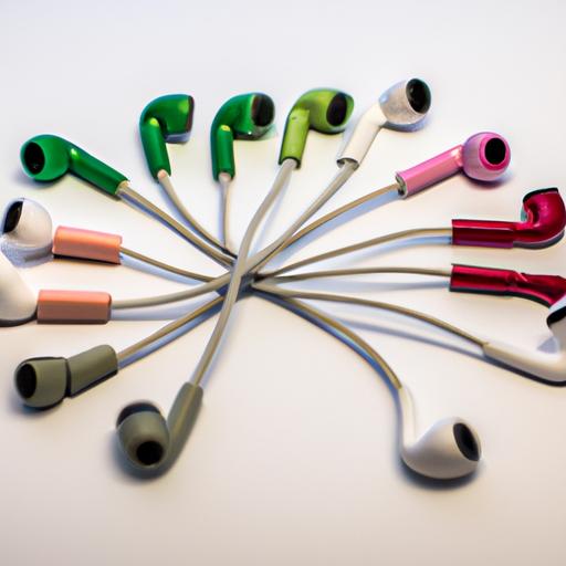 A selection of replacement Apple earbuds in various colors.