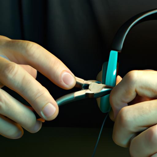 Ensuring safety while cutting earbuds by using wire cutters.