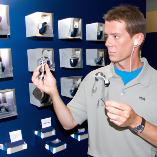 Exploring the comfort and fit of different earbud models in-store.